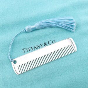 New Tiffany & Co. Sterling Silver Baby Comb With Blue Tassel Brush Hair Italy